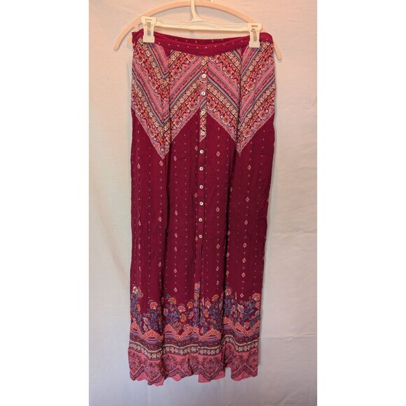 Patrons Of Peace Womens Boho Maxi Skirt M Rayon Floral Patterned Burgundy - Picture 1 of 16